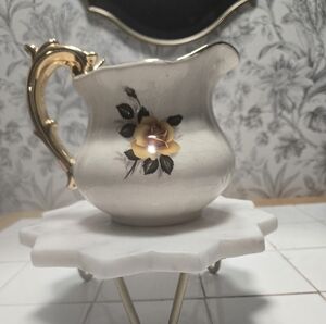 Floral Ceramic Pitcher with Gold Handle